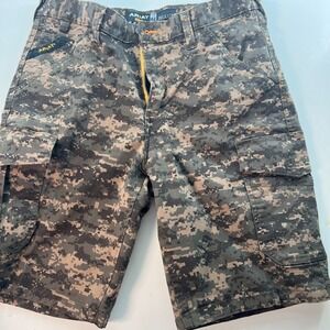 Ariat Men's Cargo Shorts Size 32 Rebar M4 Camo Digital Pockets Workwear Relaxed